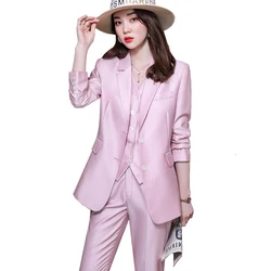 High Quality 3 Pieces Set Women Vest Blazer and Pant Suit Office Ladies Formal Business Work Career Wear Clothes Pink White Navy