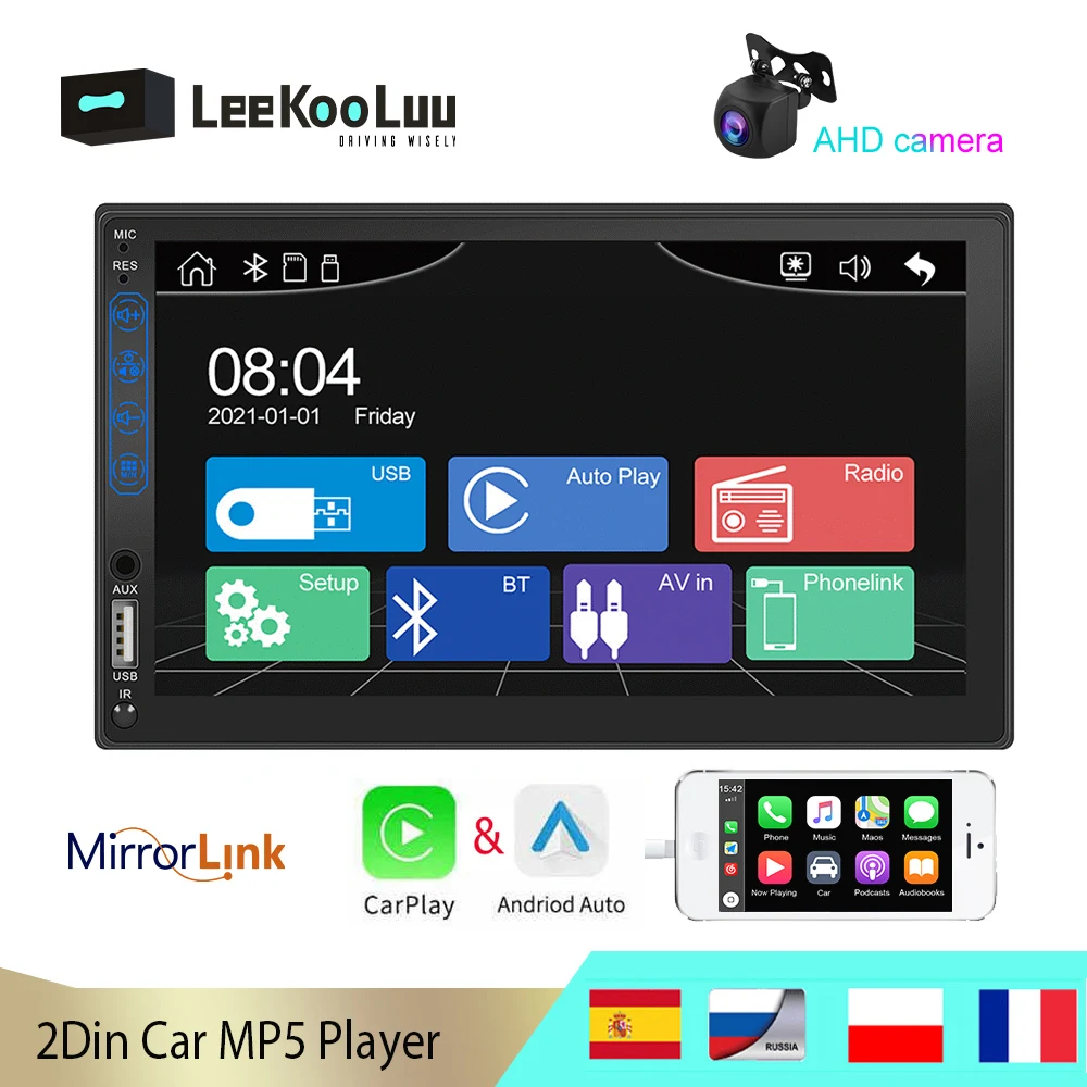 

Leekooluu 2Din Auto Radio Bluetooth Apple Carplay Android Auto 7" Central 2 Din Car Multimedia Player For Nissan Kia Toyota