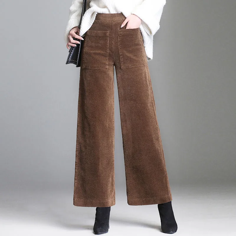 Pantalones de pana de pierna ancha para mujer, pantalón informal de cintura alta, holgado, hasta el tobillo, Palazzo coreano, talla grande, Otoño,