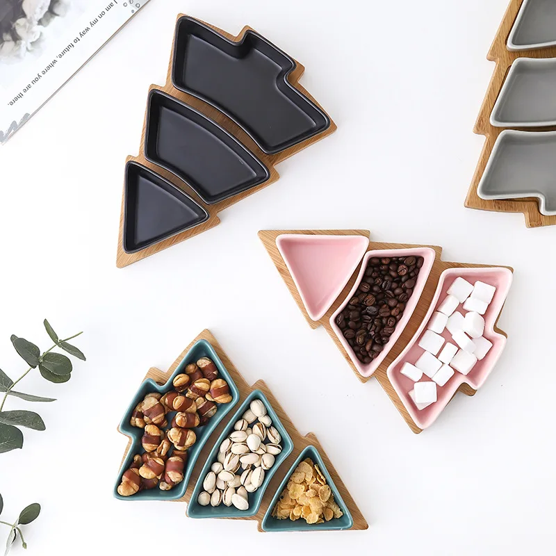 Christmas Tree Dessert Plate Set Cake Fruit Candy Ceramic Dish Porcelain Plates Tray Set