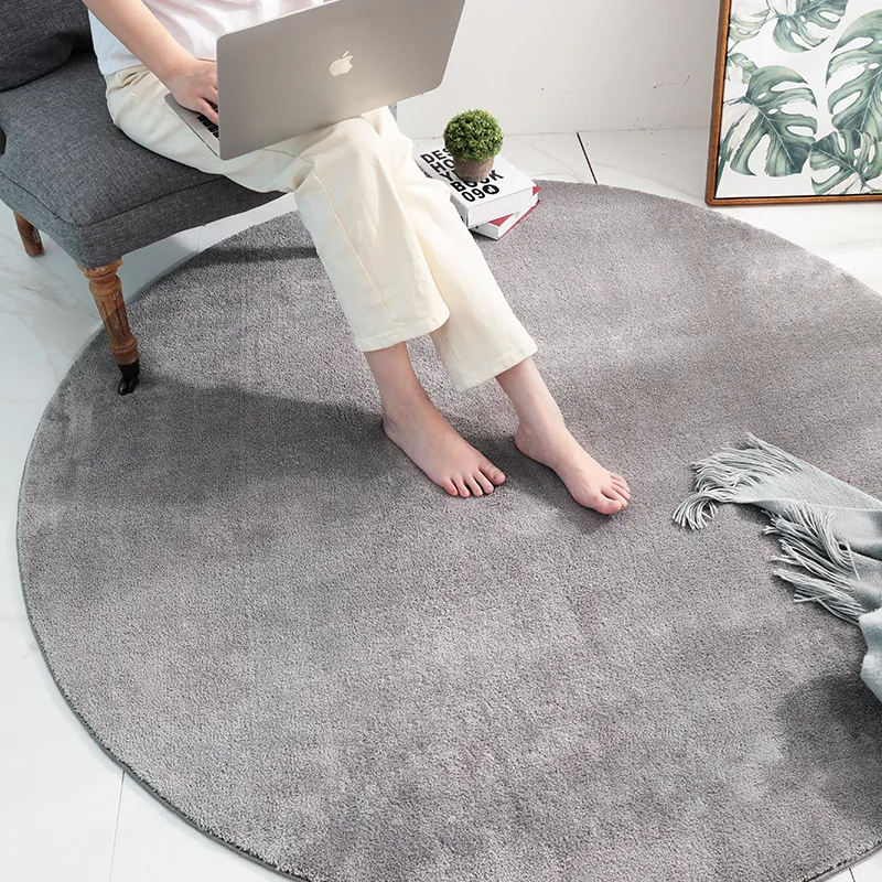 Round Lamb Wool Carpet for Kids Room, Bedroom, Computer Chair, Bedside Chair Mats, Gray Rug, 120cm, 100cm, 80cm