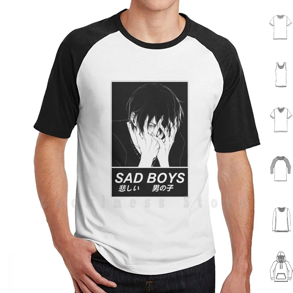 Sad Boys-Sad Japanese Anime Aesthetic T Shirt Big Size 100% Cotton Anime Nyan Manga Sword Art Online Studio Ghibli Senpai