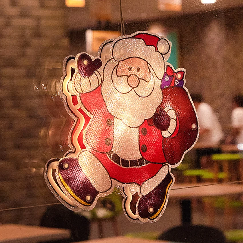 LED装飾ライト,クリエイティブなクリスマスライト,吸盤付き,窓の装飾,elkベル,santa