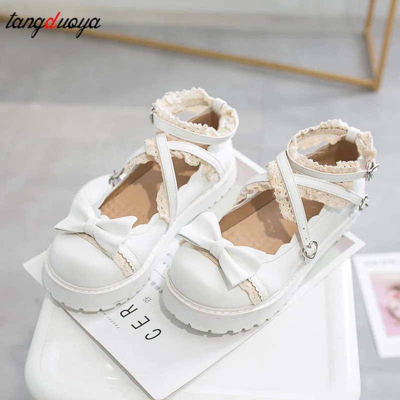 Japanese Kawaii Lolita shoes Girls heart Sweat School Round Toe cute  Shoes for Women Student Partty JK Uniform shoes lolita