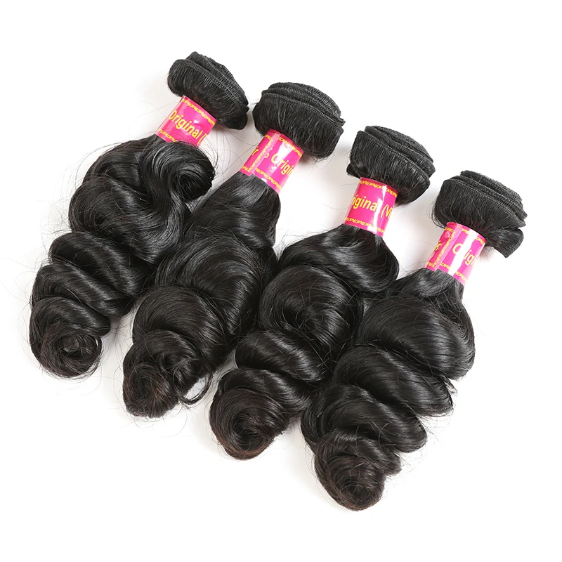 Ali Queen Hair Brazilian Raw Virgin Hair Loose Wave 3/4Pcs 100% Hair Extension Natural Color 10