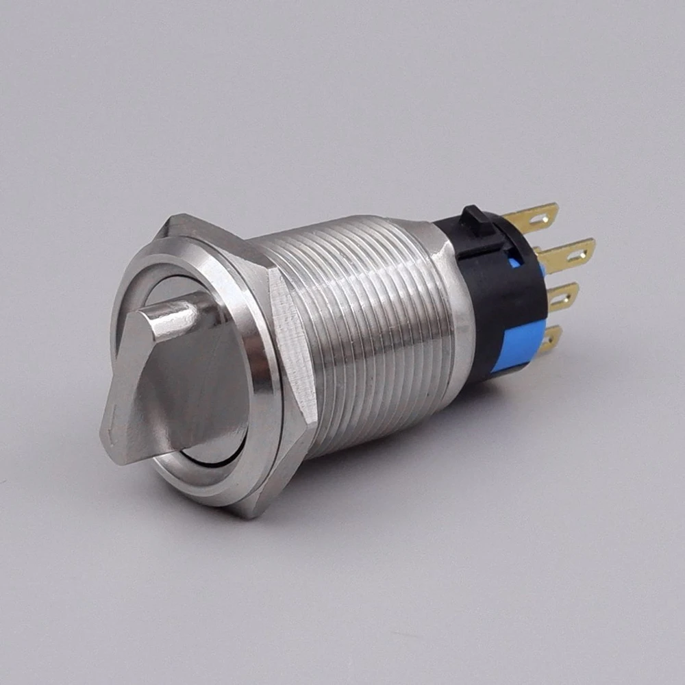 Metal Selector Rotary Switch 2/3 Position 16/19/22mm Self-return Momentary Self-locking Fixation Knob Switch Waterproof Button