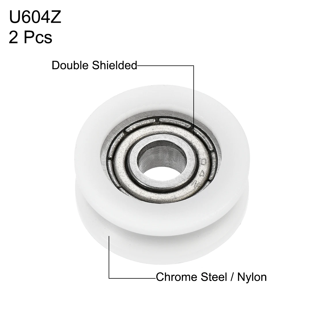 Uxcell 2pcs U604ZZ 604 Nylon U Groove Bearings 4x15x6mm Double Metal Shielded (GCr15) Chrome Steel Ball Bearings