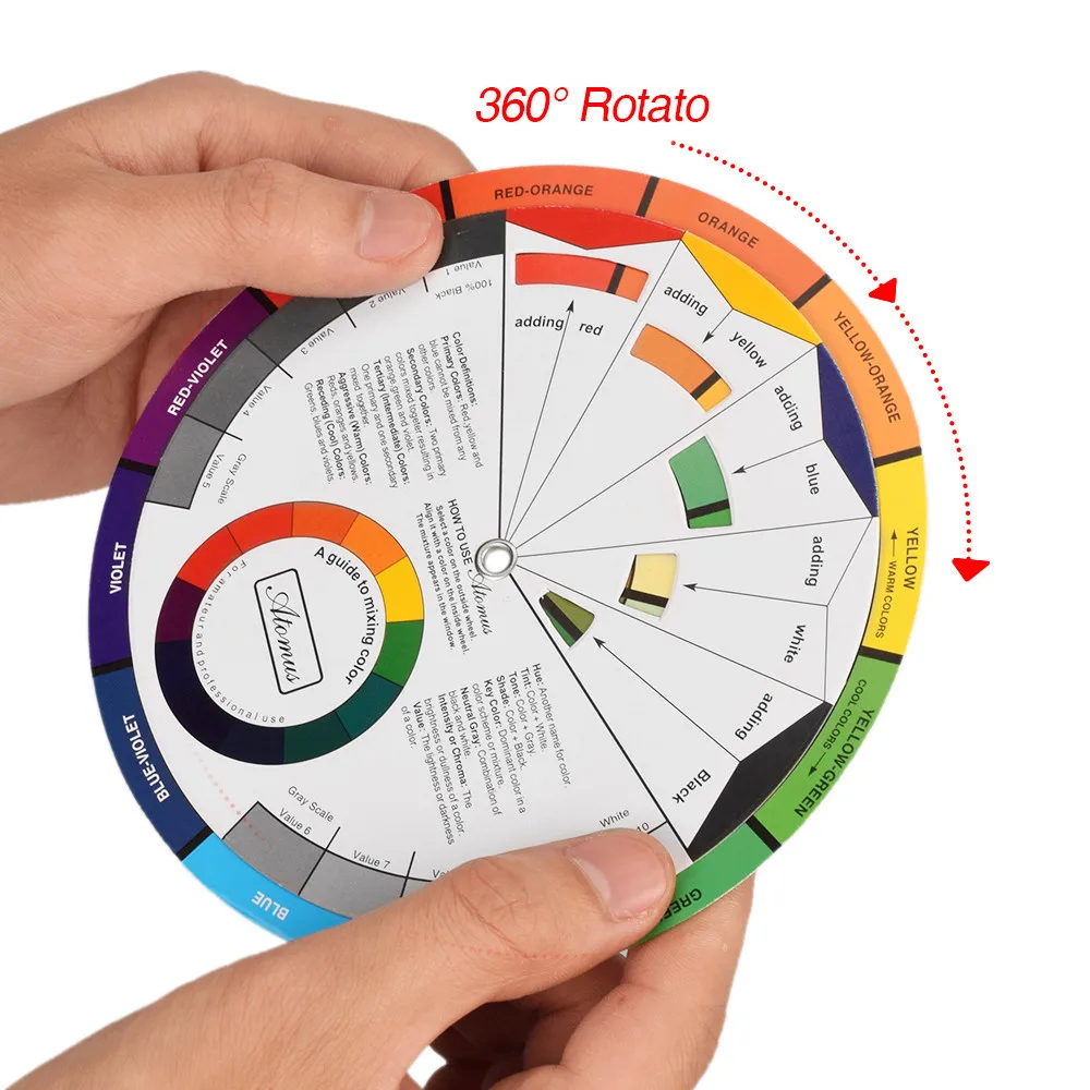 Color Mixing Wheel Chart Round Central Circle Rotates for Select Colour Mix Pigments Swatches Professional Tattoo Accessories