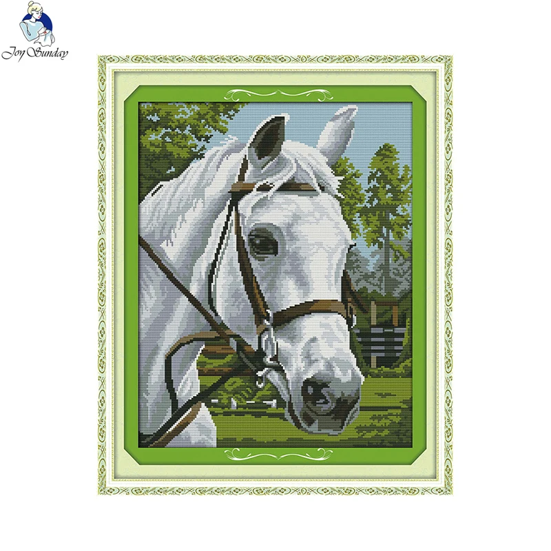 

Joy sunday white horse Pattern DIY Handmade Needlework DMC 14ct 11ct Cross stitch kit and Precise Printed Embroidery Set