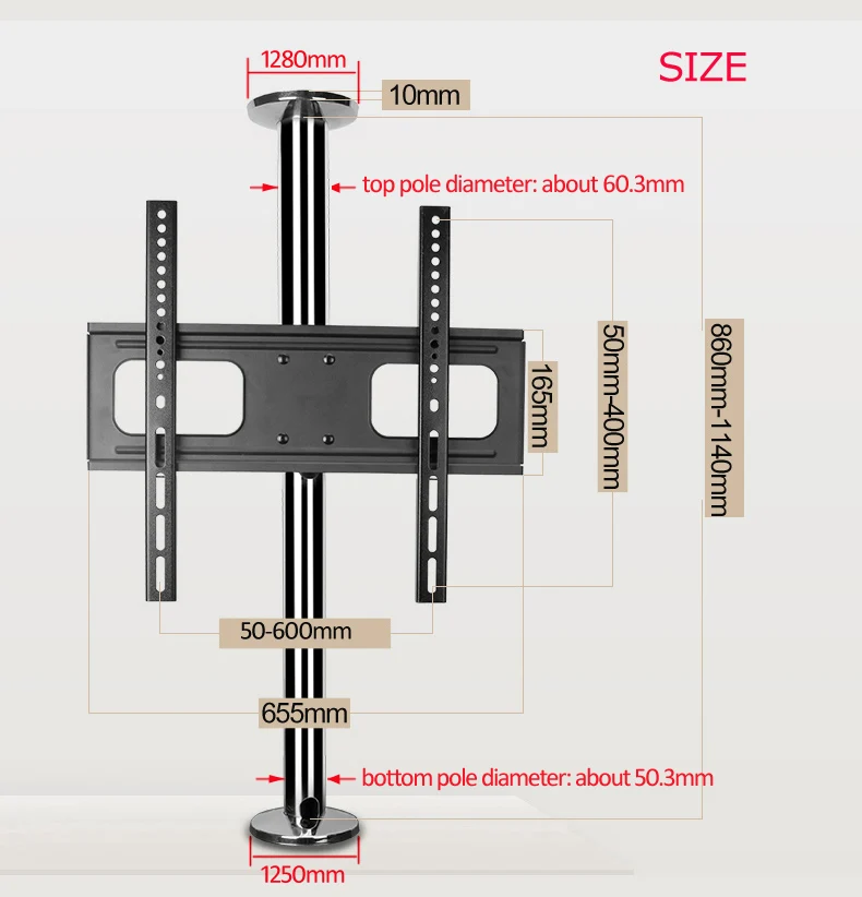DL-A10S-86 ใหม่ 23 "-55" สแตนเลส LCD TV ขาตั้ง mounts วงเล็บ Partition Wall 360 หมุนความสูงปรับ 110 ซม.86 ซม.114 ซม.