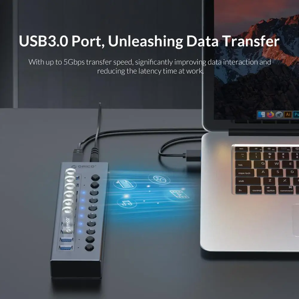 Hub USB 7 Porte In Alluminio - Sdoppiatore Ultra Sottile 3.2 Per PC E Laptop, Plug & Play