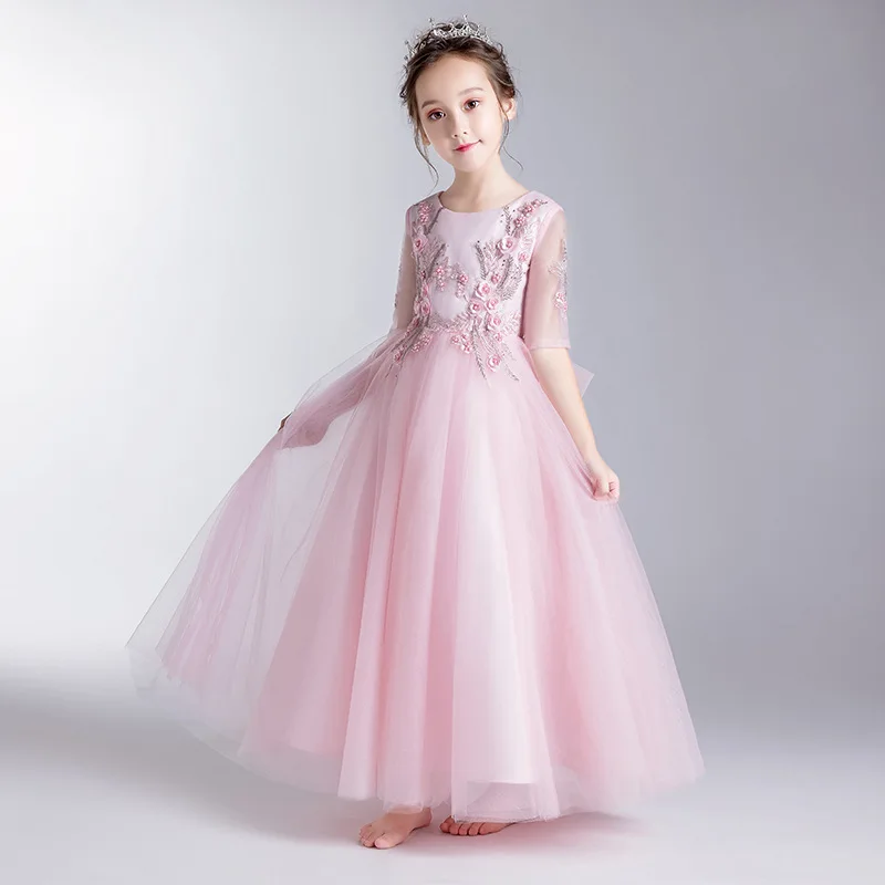 Vestido de tul de princesa para niña, vestido de flores con fajas para niños, vestido de primera comunión, vestido de baile, vestido de fiesta de boda, pasarela, espectáculo, desfile