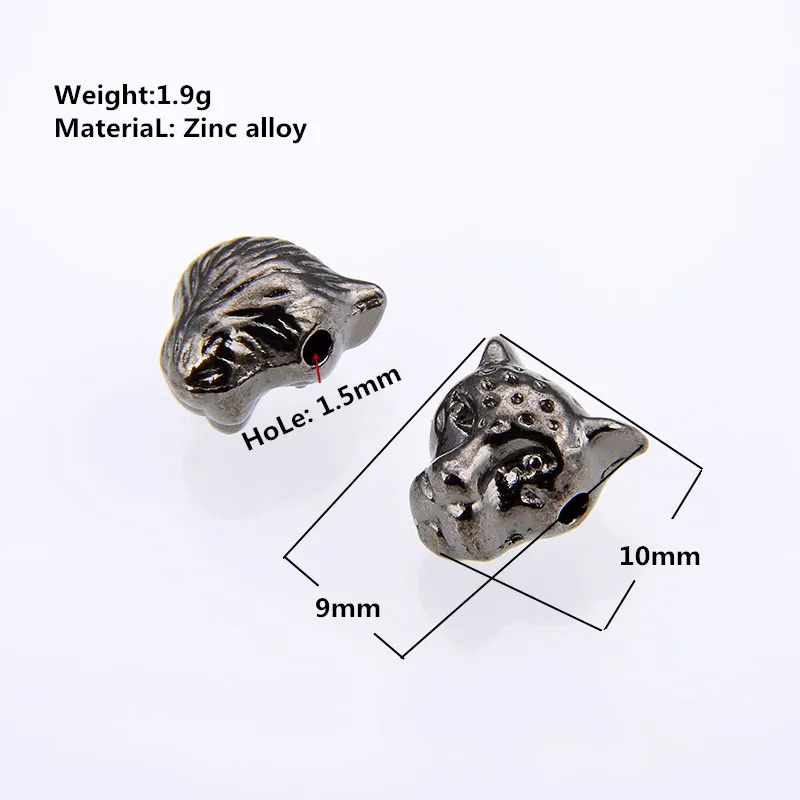 10PCS/ packsge Wholesale Leopard Lion Panther Tiger Head Charm Beads For DIY Natural Stones Beadwork Jewelry Making Metal Beads