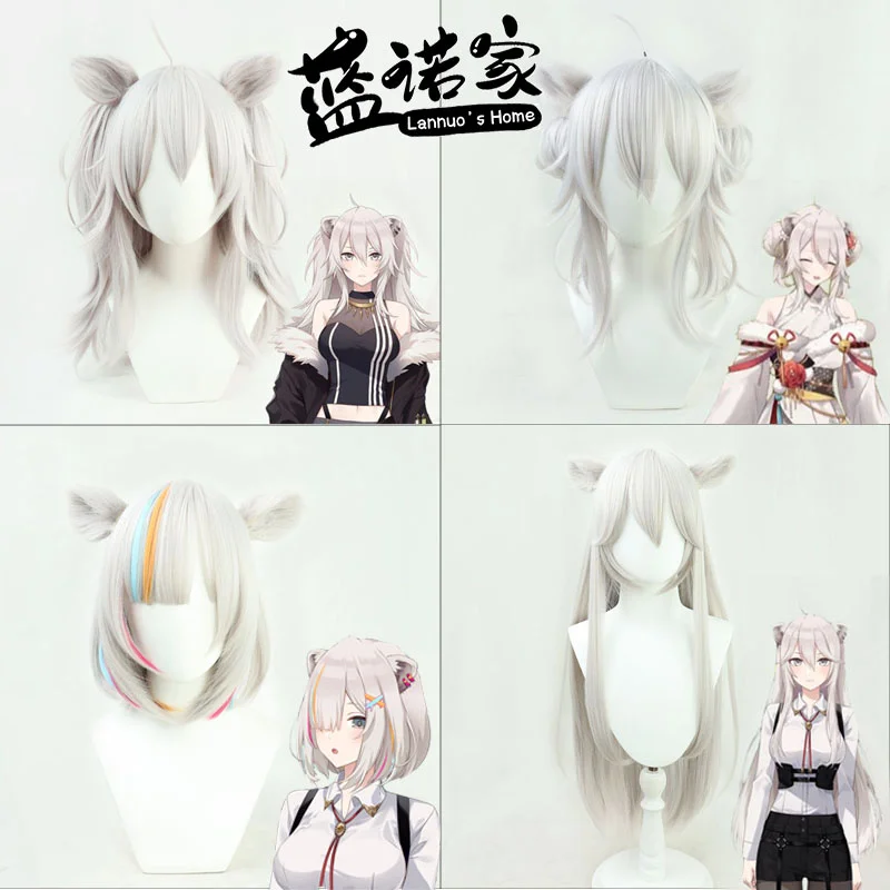 4 Types Vtuber Hololive Shishiro Botan Cosplay Wig Heat Resistant Synthetic Silver Hair Wig Hallowen Party+ Free Wig Cap