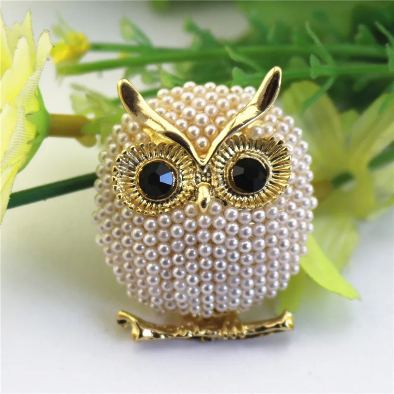 Broches en forme de hibou pour femmes, perles complètes, accessoires de fête, bijoux de décoration de mariage