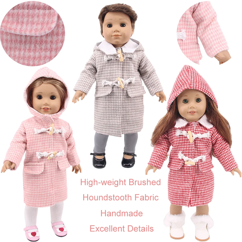 Brushed Plaid Fabric Doll Dress+Hat For 18 Inch American Doll Girl Toy 43 cm Born Baby Clothes Accessories Our Generation Nenuco