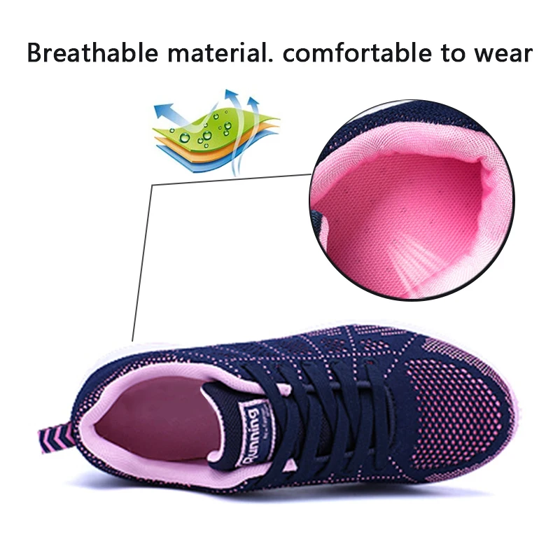 Fashion Women Casual Shoes Breathable Walking Mesh Lace Up Flat Shoes Sneakers Women Tenis Feminino Woman Vulcanize Shoes