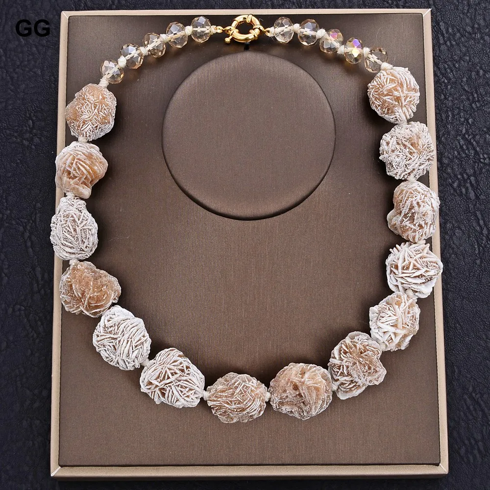 GuaiGuai Jewelry 20'' Natural Desert Rose Selenite Minerals Clusters Pocket Rough Bead Choker Necklace For Women Hyperbole Style