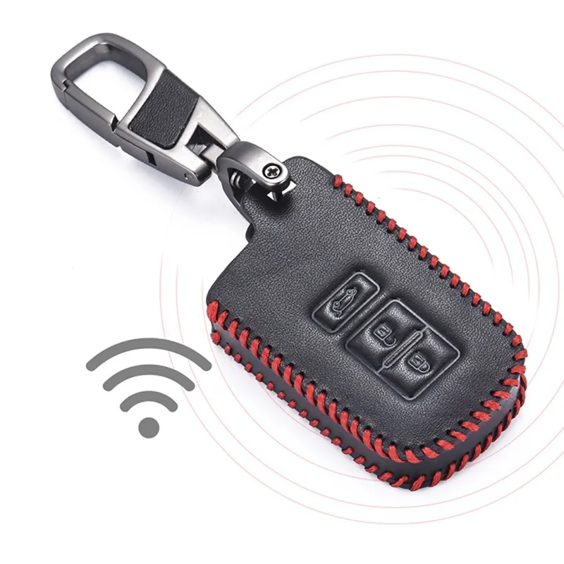 Leather Car Key Case holder For Toyota 2012 2013 Camry RAV4 Corolla 2014 2015 3 Buttons Smart Keyless Remote Fob Cover Keychain