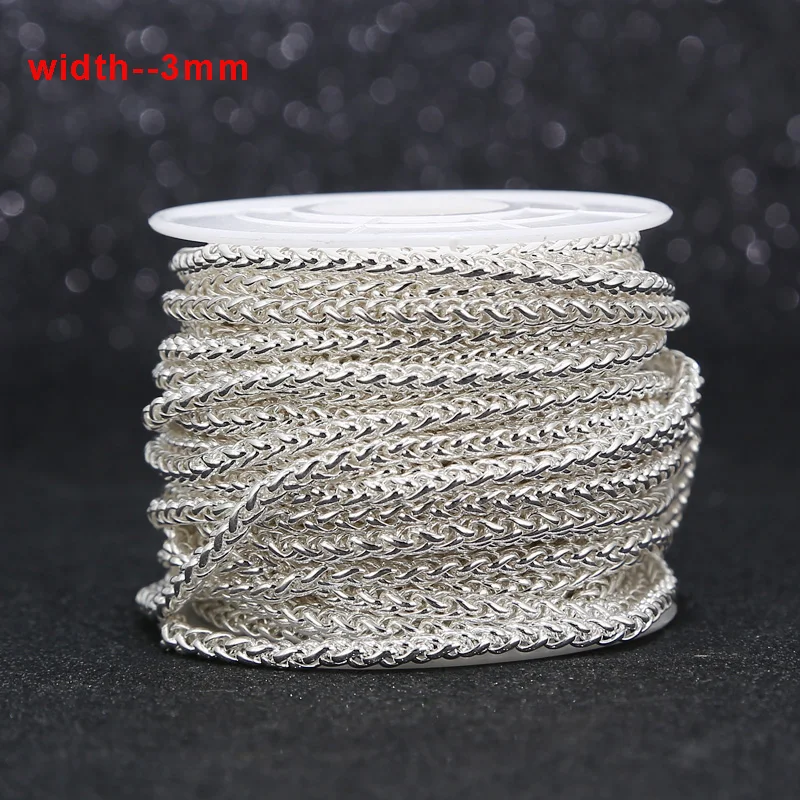 3mm Width White plated Stainless Steel Wheat Braided Chain For DIY necklace bracelet Link Chains making Top Quality