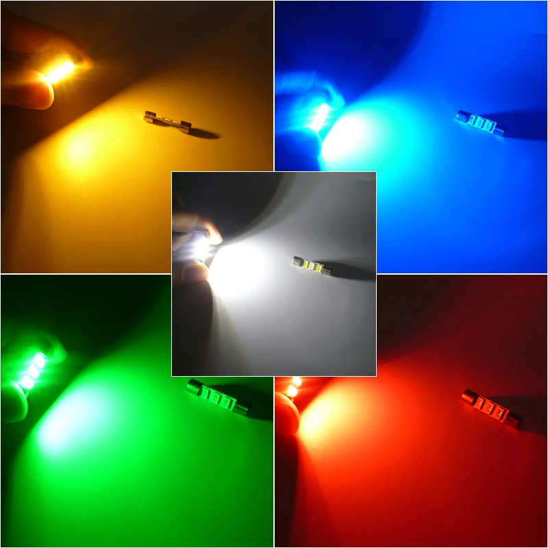 2pcs 28mm 29mm 3SMD 5630 Wedge LED Bulb C10W C5W Festoon Mirror Dome Reading Door Number Lamp white red yellow green blue