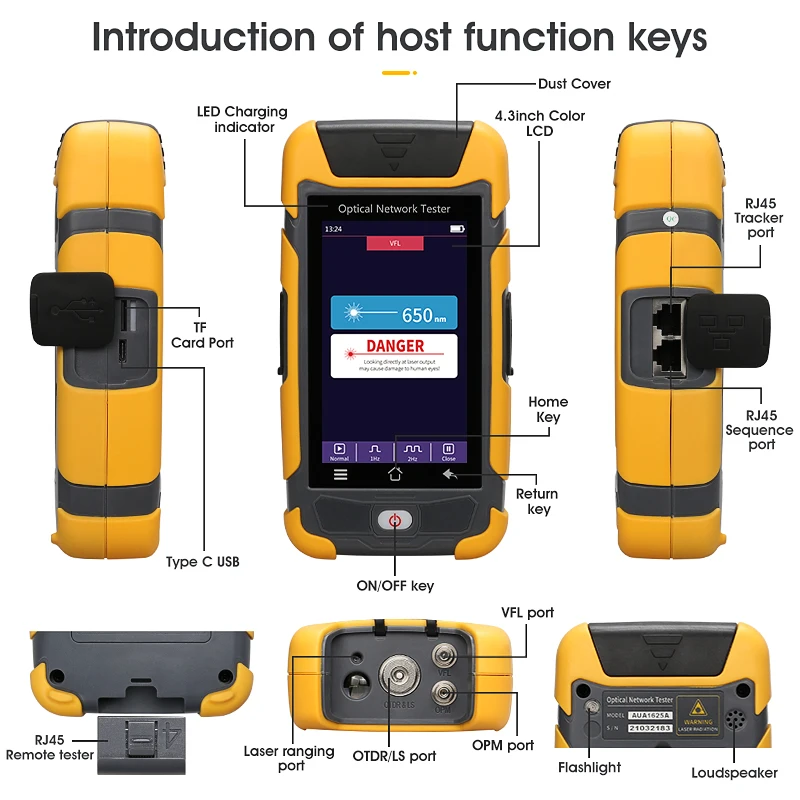 OTDR 1310/1550nm 850/1300nm 1625nm Optical Reflectometer 4.3' Touch OLS OPM VFL Event Map RJ45 Cable Tester