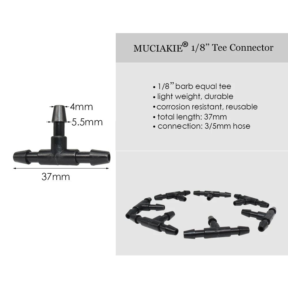 MUCIAKIE 20PCS 3/5mm Garden Water Connecter 3 Ways Tee Adaptor for 1/8'' Tubing Hose Garden Barbed Adaptor for Joint Irrigation