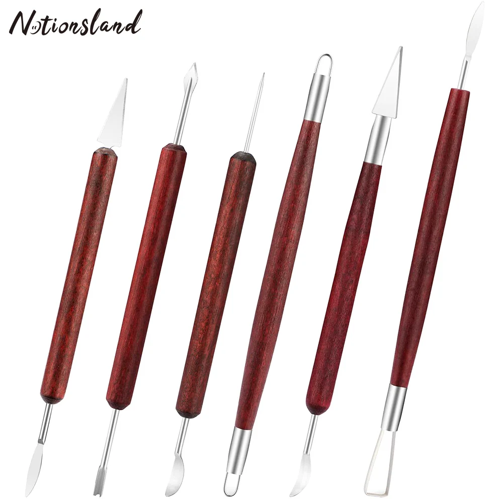 

6Pcs Pottery Clay Sculpting Tools Double-Sided Smooth Wooden Handles Modeling Tools Sculpting Tools for Ceramic Clay Tool Kit