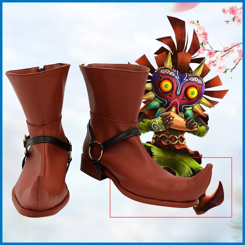 Op maat gemaakte Hyrule Warriors Legends Skull Kid bruine schoenen Cosplay lange laarzen leer op maat gemaakt voor feest Kerstmis Halloween