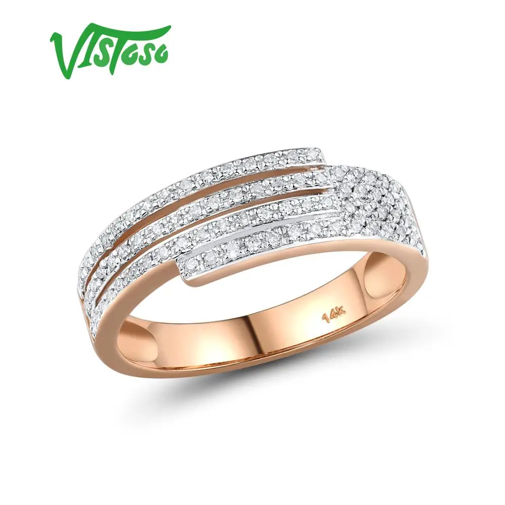 

VISTOSO Gold Rings For Women Genuine 14K 585 Rose Gold Ring Sparkling Diamond Promise Engagement Rings Anniversary Fine Jewelry