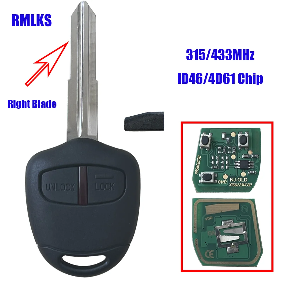 2 Buttons Remote Control key Fob 315/433Mhz 4D61 ID46 Chip for MITSUBISHI Triton Pajero Outlander ASX Lancer Uncut Blade