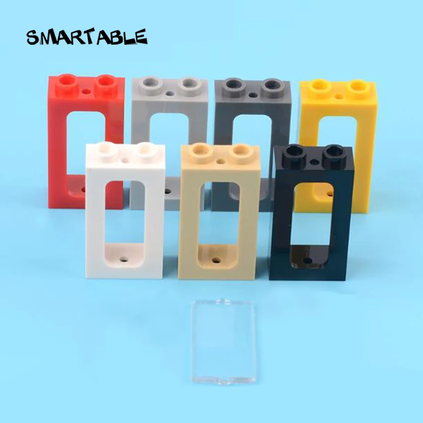 Smartable Train Window 1x2x3 with Glass Building Block MOC Train Parts Toy For House Castle Compatible City 4035+60602 20pcs/lot