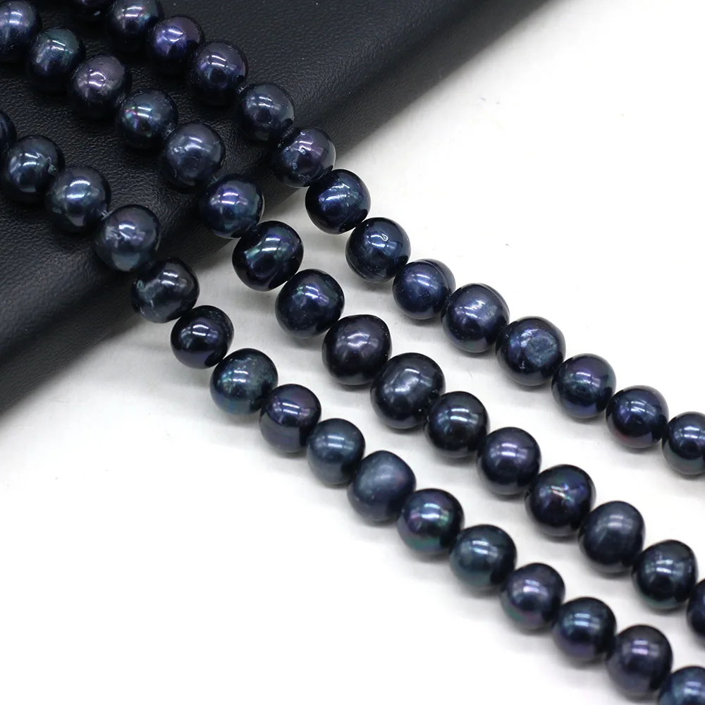 Natural Freshwater Black Pearl Round Beads Exquisite Loose Bead For Jewelry Making DIY Charms Bracelet Necklace Accessories 36cm