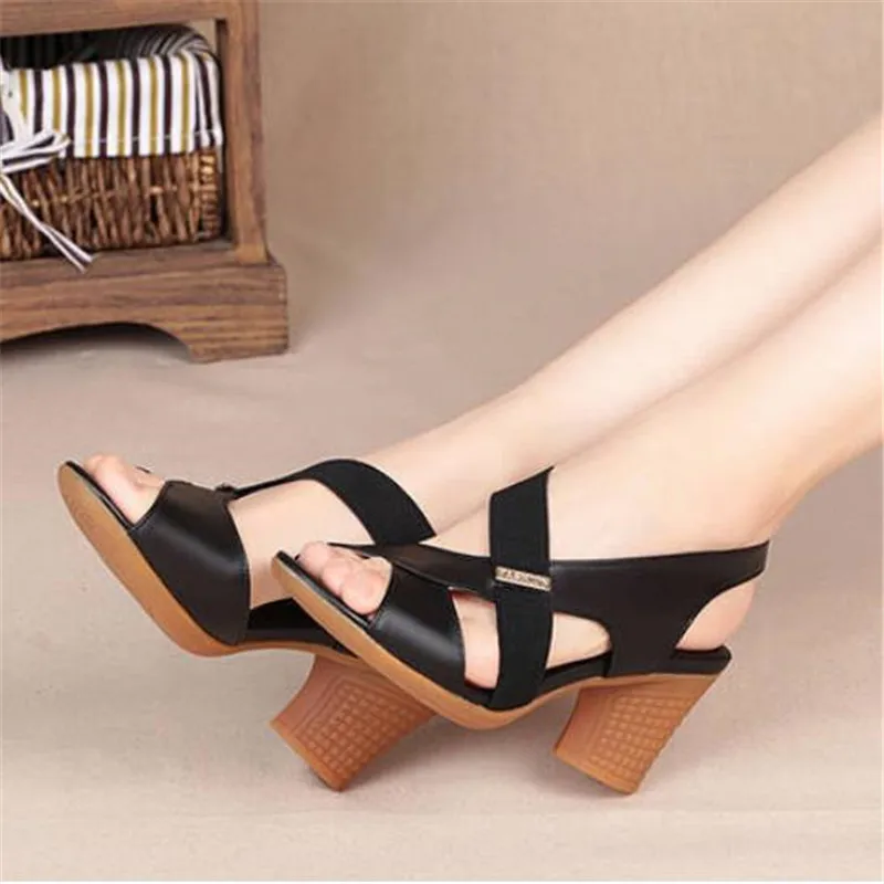 New Mid-heel Sandals Women Summer Shoes Comfortable High Heels Thick Heel Peep Toe Non-slip Soft Bottom Mother Shoes Slip-On