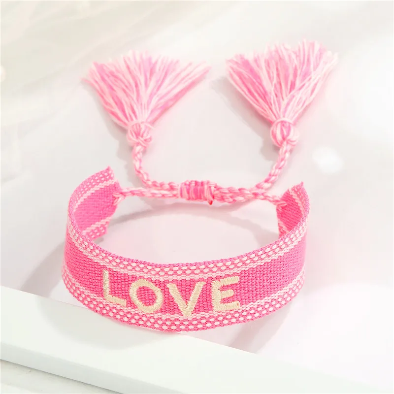 1PC New Bohemia Ethnic Letter Tassel Friendship Bracelet Women Vintage Handmade Braided Fabric Bracelet Collar Anklet Jewelry