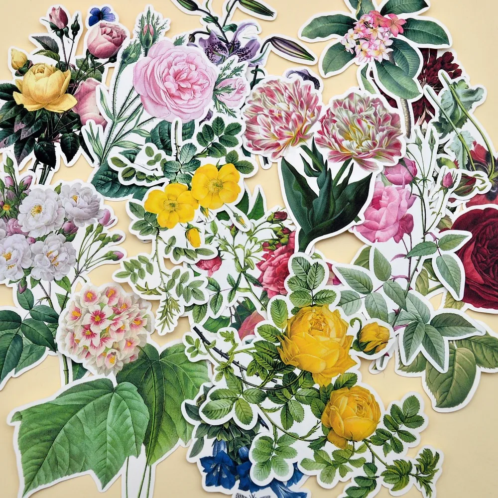 15Pcs Water Kleur Retro Bloem Sticker Planner Scrapbooking Diy Notebook Chrysant Sticker/ Gilrs Romantische Rose Sticker