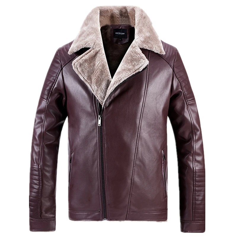 

Fashion Fleece Leather Jackets Men Casual Fashion Slim Fit Warm PU Motorcycle Jacket Men Pop Winter Fur Collar Mens Jackets