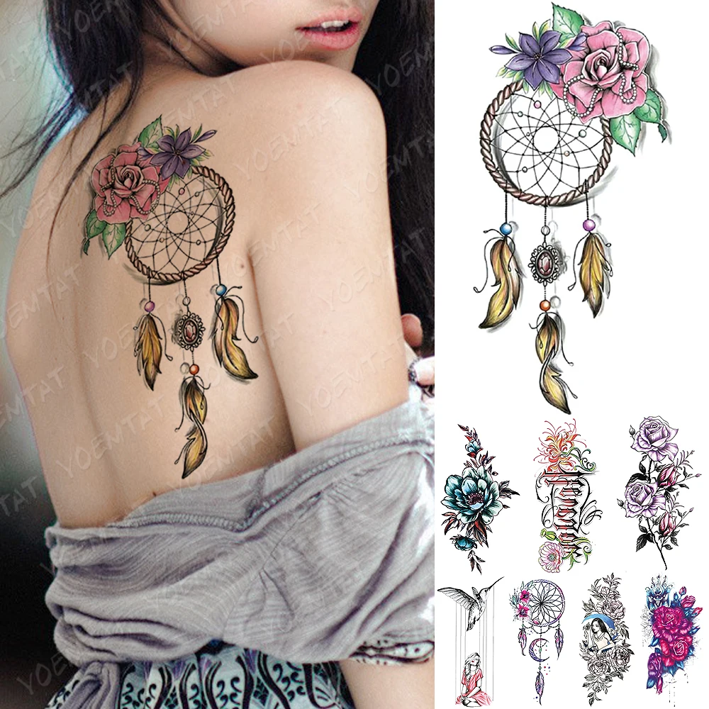 

Waterproof Temporary Tattoo Sticker Dreamcatcher Flowers Love Flash Tattoos Butterfly Lotus Body Art Arm Fake Sleeve Tatoo Women