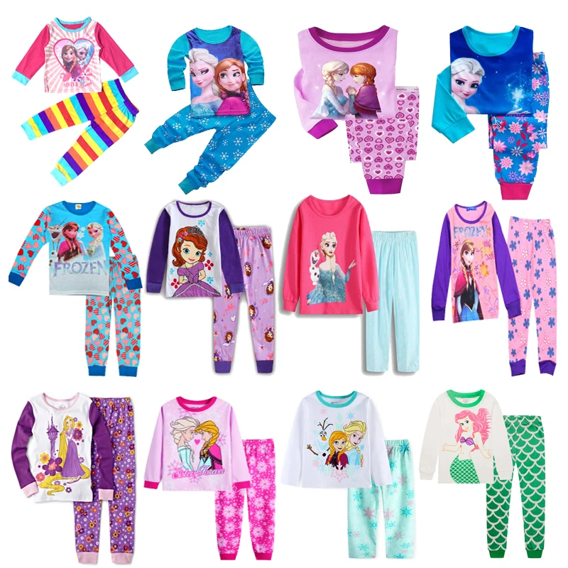 Disney Princess Sleepwear girls Elsa Anna clothes frozen children\'s long sleeve Pajamas Set girls autumn Pajamas Set