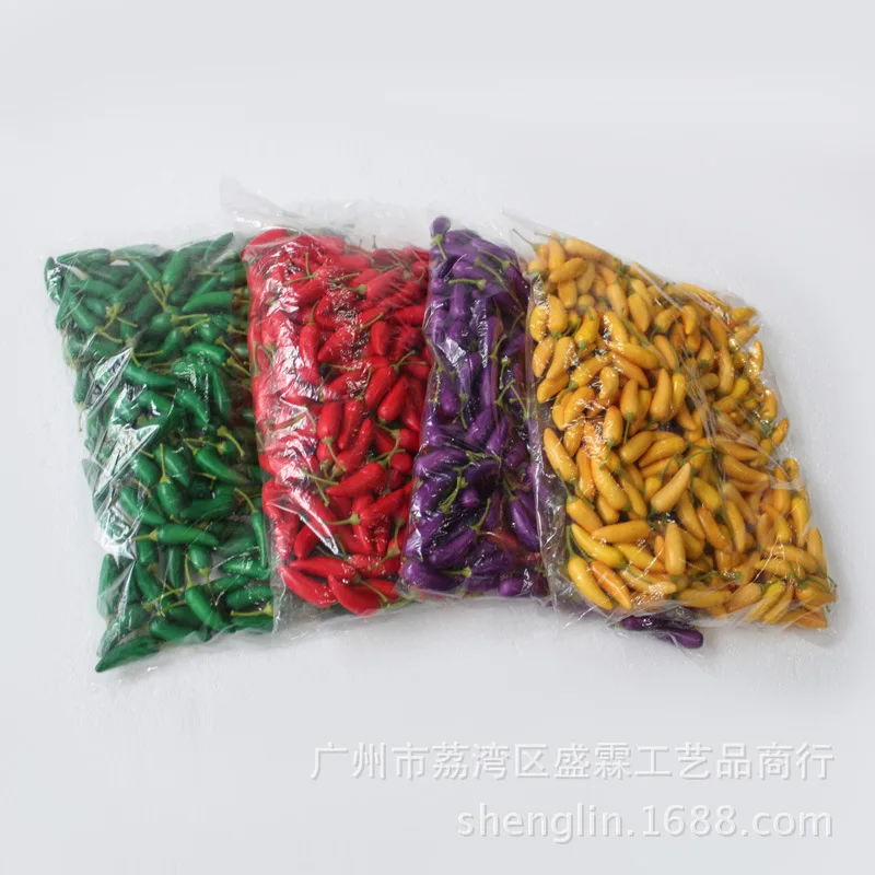 Artificial Foods & Vegetables 200pcs Fake Chili Green Yellow Peppers for Restaurant Christmas Kitchen Decor Simulation Eggplant