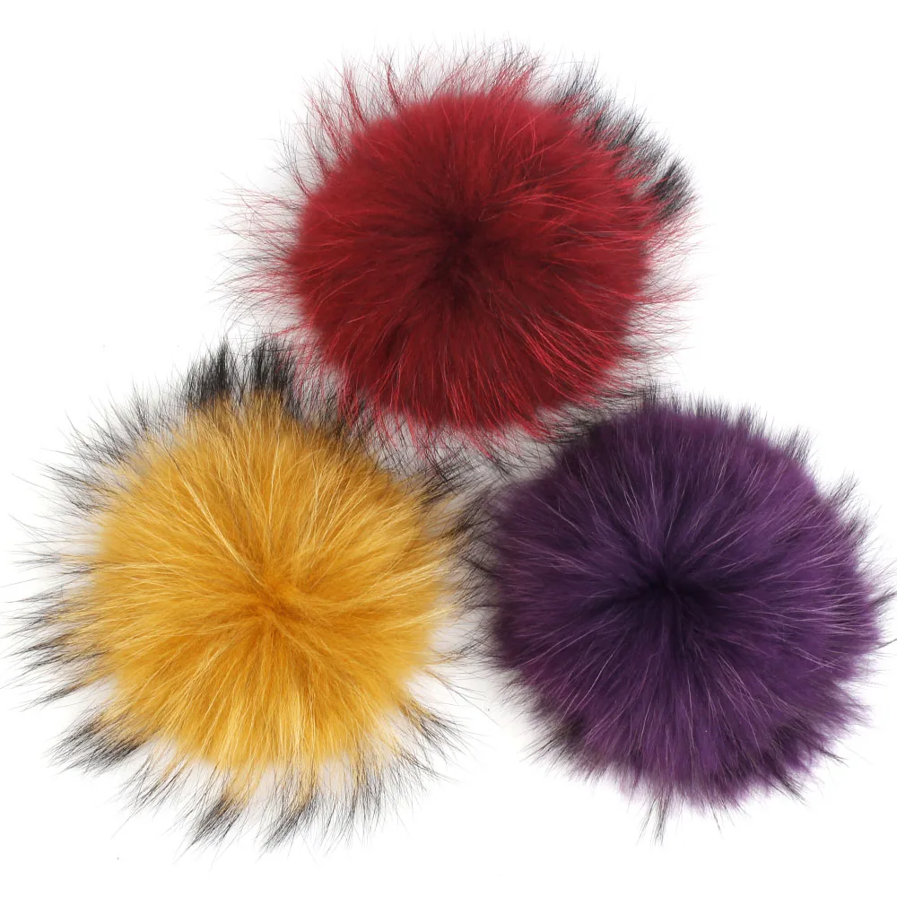 Geebro DIY 15cm Colorful Raccoon Fur pompoms Elegant Fur balls for knitted hat cap winter Beanies&Skullies Women reaFur pom poms