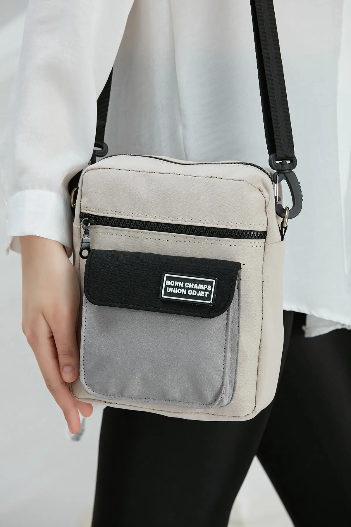 Cream / Gray / Black Printed Unisex Shoulder Bag (Length: 22 Width: 17 Width: 7 Cm), Daily Use, Free Shipping