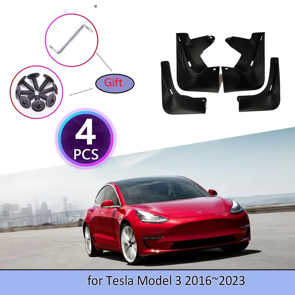 

4PCS Car Mudguards For Tesla Model 3 2016-2023 A Wrench to Screw Cladding Splash Mud Flaps Mudflap Wheel Flap Accessories 2017