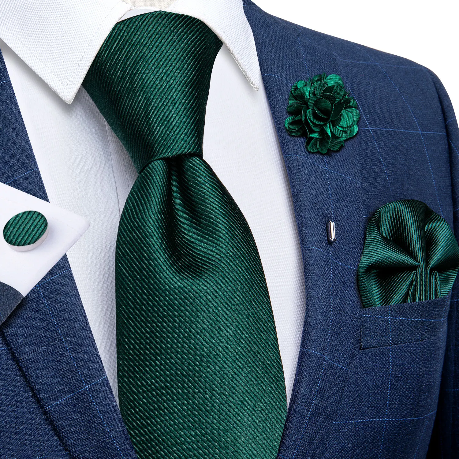 Blaue silberne Paisley-Krawatten für Herren, luxuriöses 8 cm breites Set mit Krawatte, Einstecktuch, Manschettenknöpfen, Brosche, Weihnachtsgeschenke für Männer – Detail 18