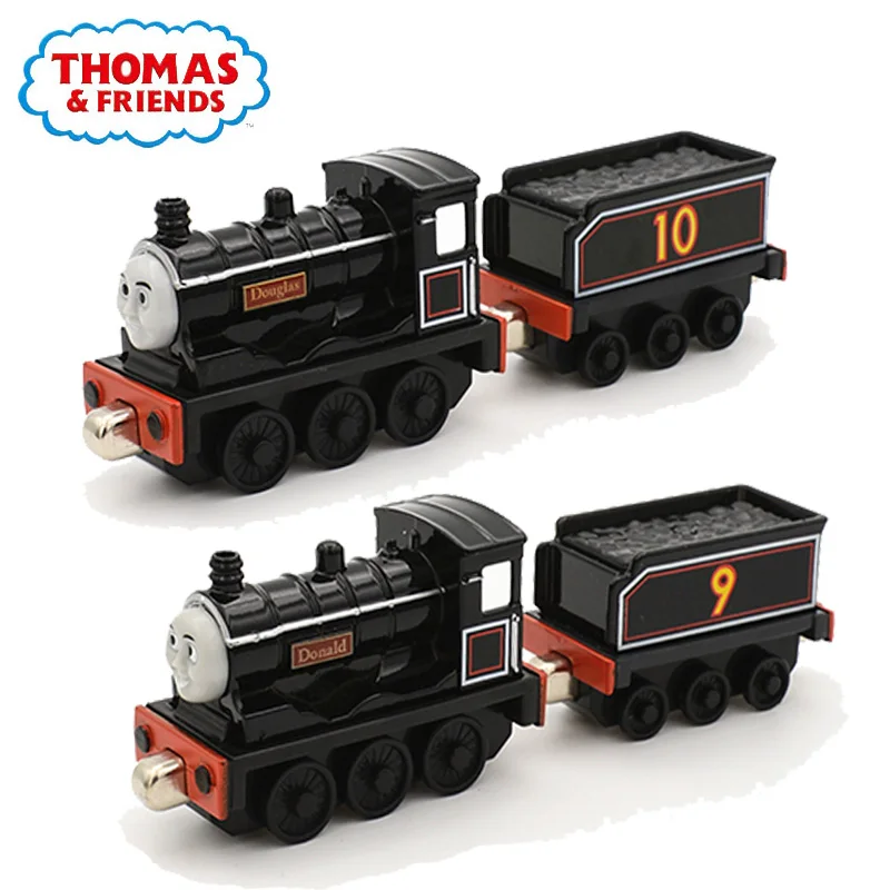 Thomas and Friends-Coche de juguete T9 T10 para niños, juguete de coche de juguete con diseño de tren Donald, doubler, Brother, 1:43, locomotoras magnéticas, regalo de Navidad