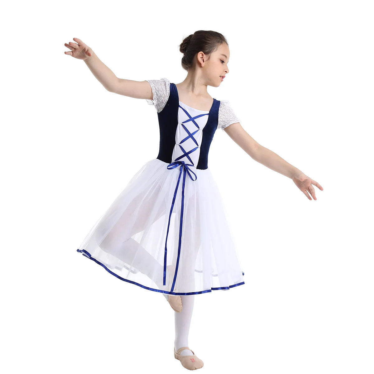 Kinder Mädchen Samt Mesh Spitze Ballett Tanz kostüme kurze Blase Ärmel Phantasie Gymnastik Trikot Ballerina Tüll Skating Kleid