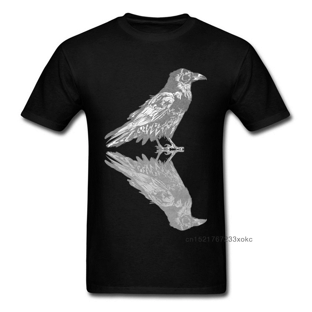 Mirror Dual Raven Print Men Black Grey T-shirt Cotton Top T Shirt Custom For Father's Day High Quality Gift Tee Personalized