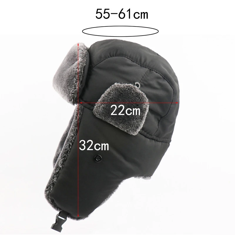 Warm Soviet Badge Lei Feng Hats Men\'s Russian Army Ushanka Bomber Hat Outdoor Plus Velvet Thicken Caps Faux Rabbit Fur Earflap