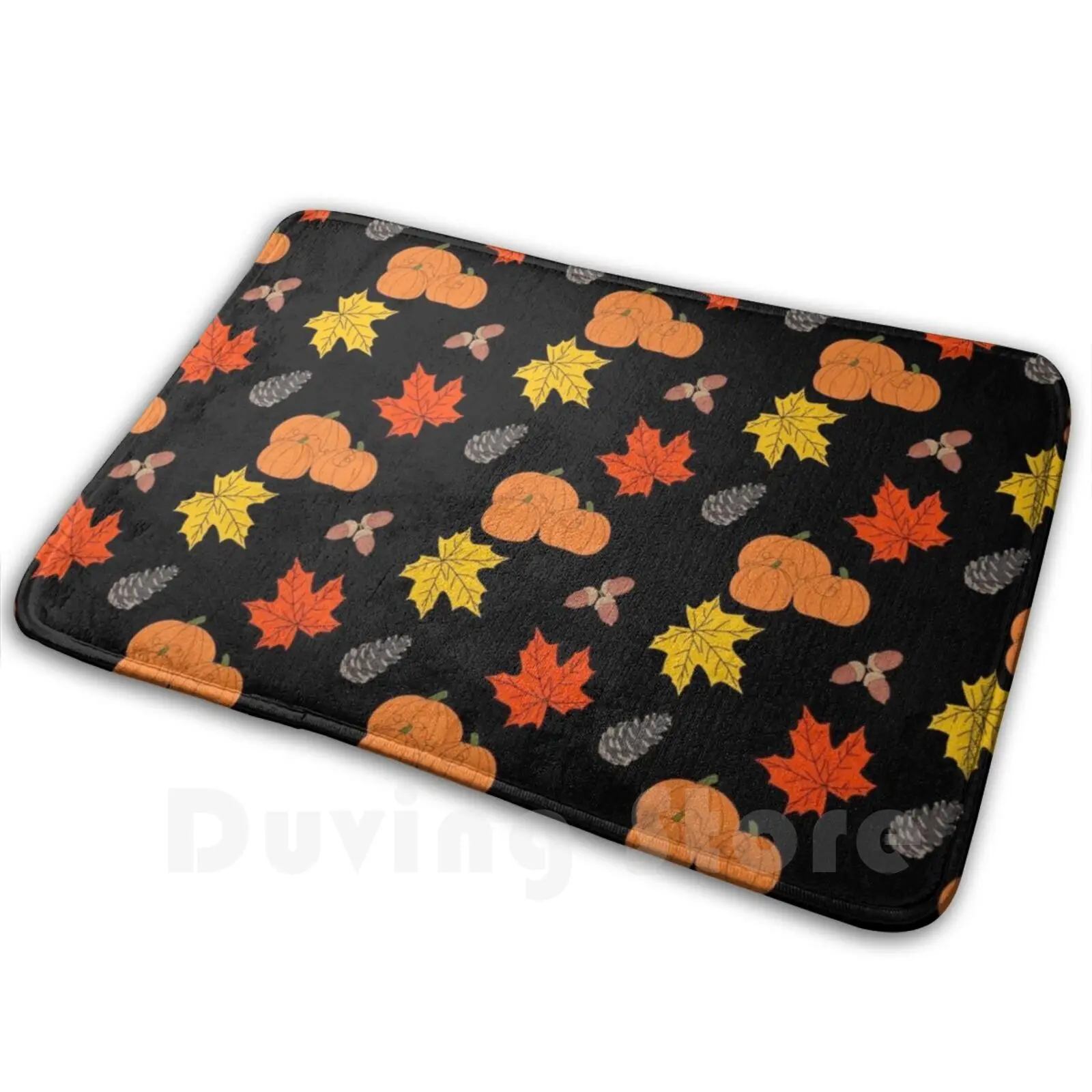 Pumpkins Leaves Acorns Pine Cones Fall Illustration Pattern Soft Non-Slip Mat Rug Carpet Cushion Pumpkins Pattern Autumn