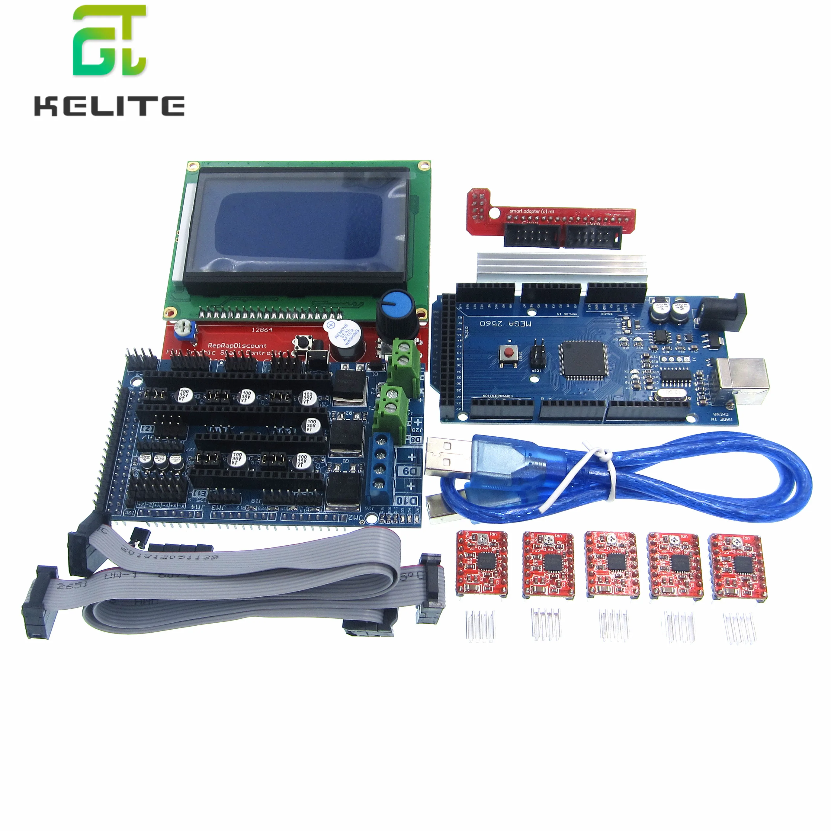 Ramps 1.6 Motherboard +5pcs DRV8825/A4988 Stepper Motor Driver+Mega 2560 R3 Reprap Model+LCD 12864